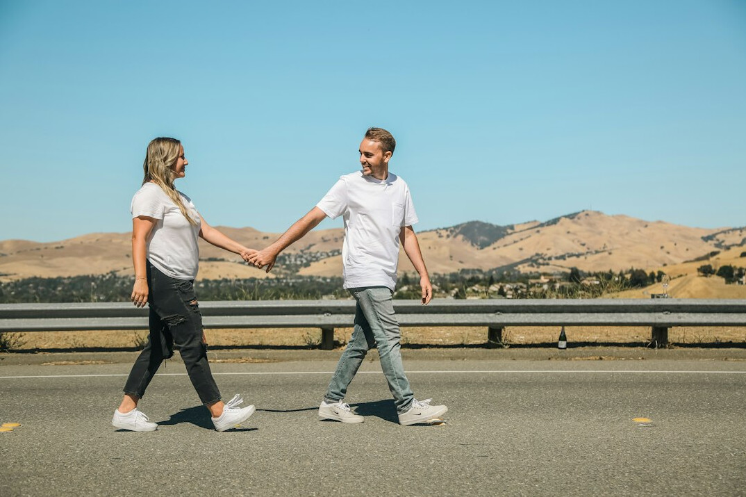 happy couple walking together